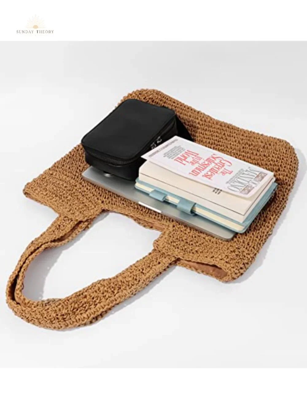 Handwoven Straw Shoulder Bag Summer Beach Tote with Zipper Large Capacity